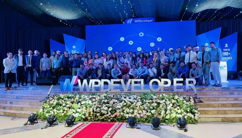 WPDeveloper — the team, on stage in Dhaka