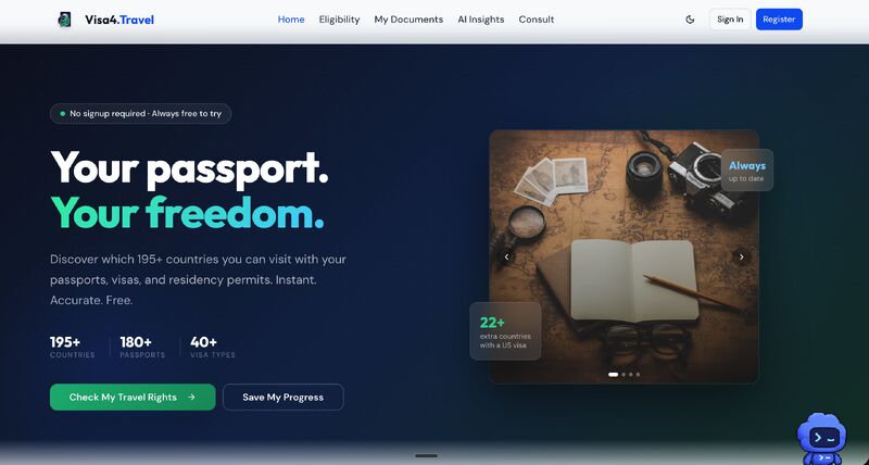 Visa4.Travel homepage, a visa-eligibility tool built by M Asif Rahman