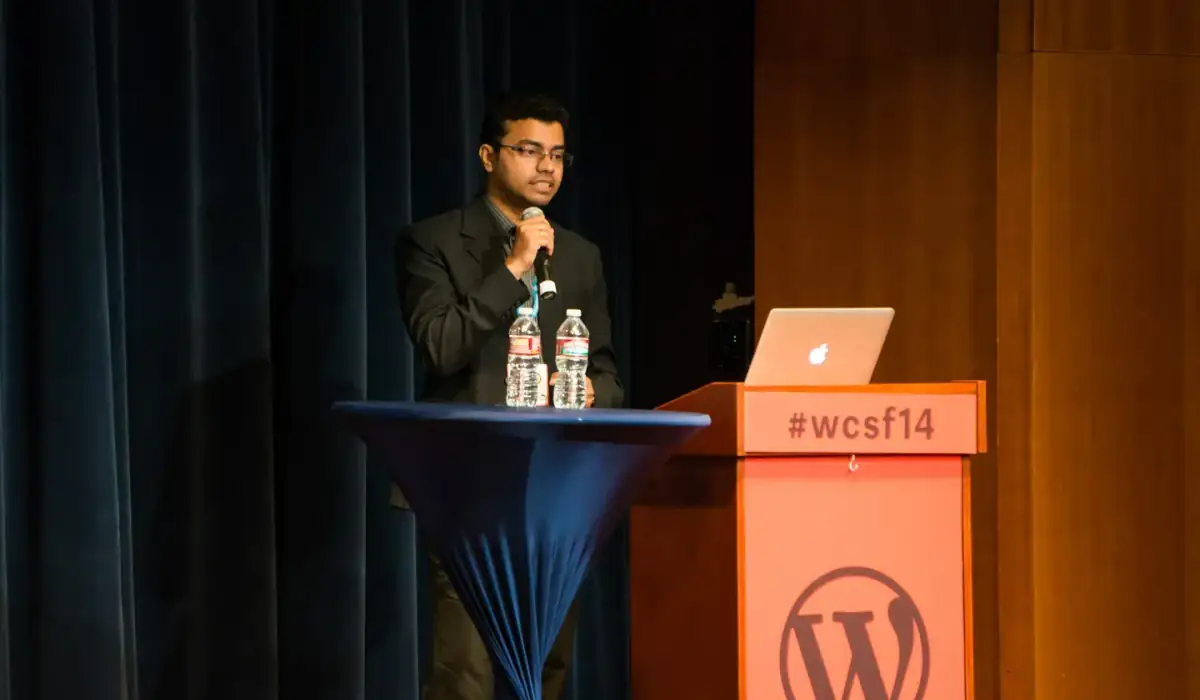 Asif speaking at WordCamp San Francisco, 2014